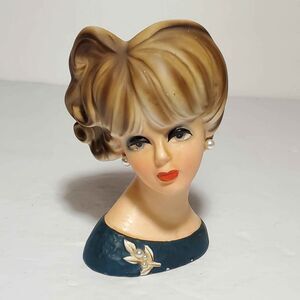 Napcoware Lady Head Vase Small 4.25" Blue Vintage 7471